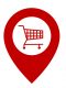 Shopping cart and pin icon vector red